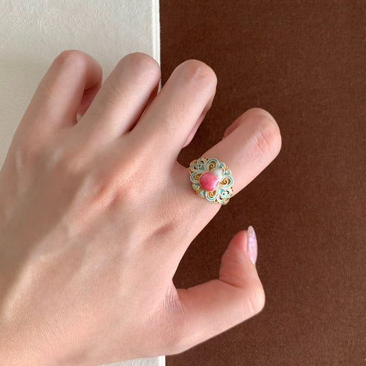 Sterling silver enamel ring with gourd motif symbolizing blessings and good fortune — refined enamel artistry for daily wear.