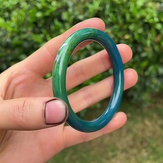 Jade-Green Lacquer Bangle | Mother-of-Pearl Fish Inlay | One-of-a-Kind Handmade