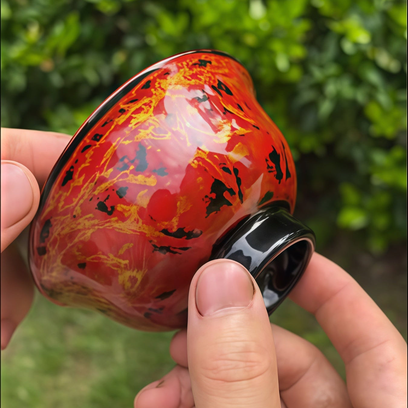 Red-Gold Lacquer “Weighted” Cup | Steady Grip | Heat-Comfortable for Tea & Coffee