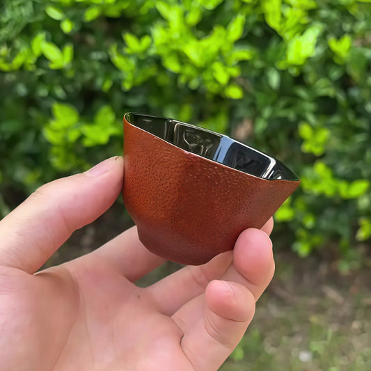 Octagonal Orange-Peel-Base Lacquer Cup | Gold-Flake Interior | For Tea & Coffee