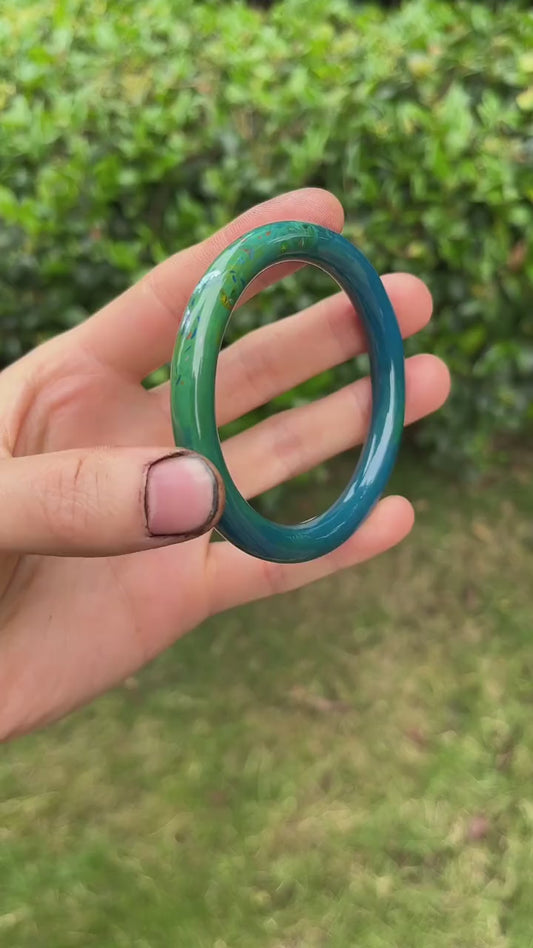 Jade-Green Lacquer Bangle | Mother-of-Pearl Fish Inlay | One-of-a-Kind Handmade
