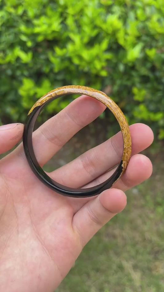 Golden Round Lacquer Bangle | Lightweight Small Inner Diameter | Layered Yellow Tones