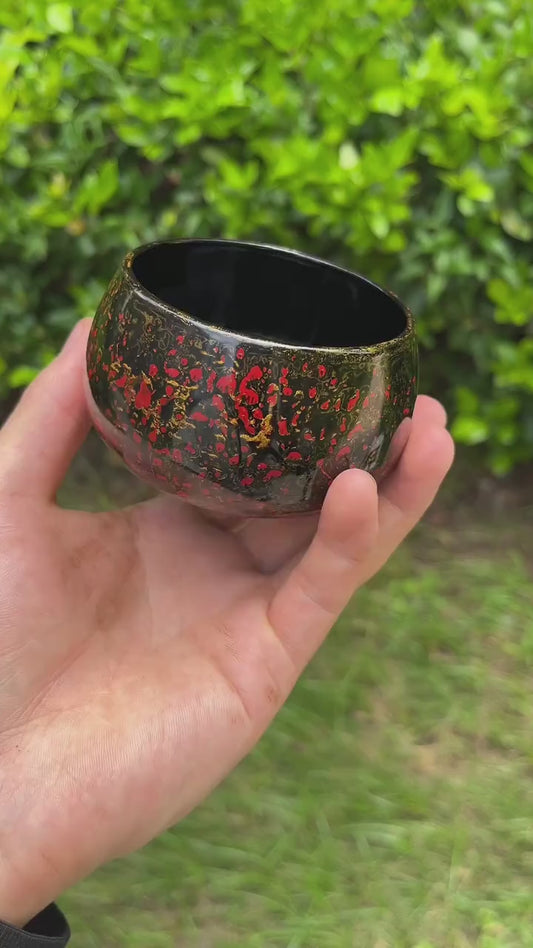Handmade Lacquer Rohan Cup | Red-Black-Gold Xipi Texture | For Tea & Coffee